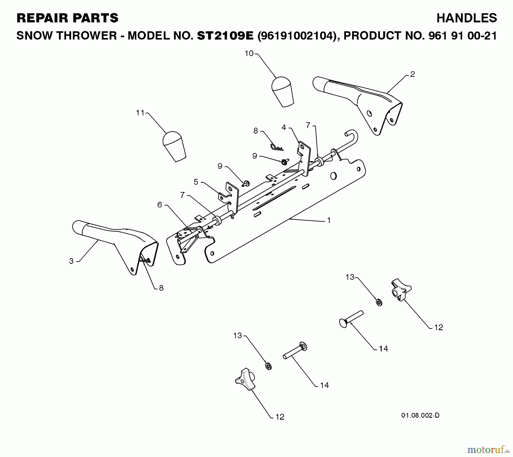 Jonsered Schneefräsen ST 2109 E (96191002104) - Jonsered Snow Thrower (2008-08) HANDLE #4