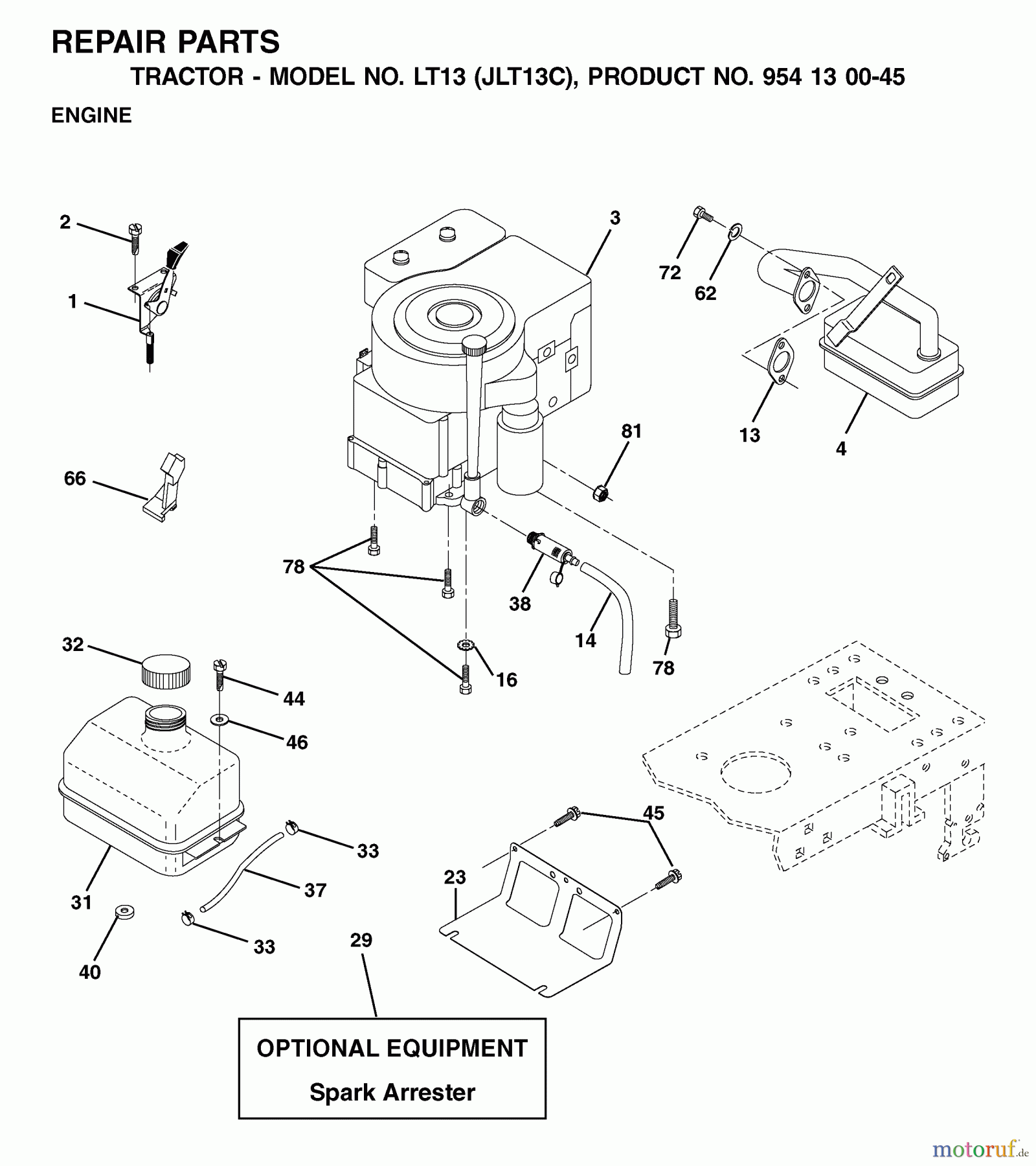 Jonsered Rasen und Garten Traktoren LT13 (JLT13C, 954130045) - Jonsered Lawn & Garden Tractor (2001-09) ENGINE