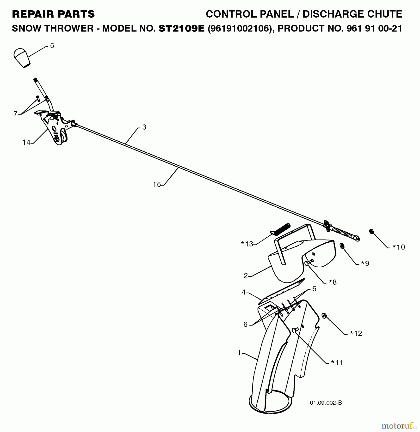  Jonsered Schneefräsen ST 2109 E (96191002106) - Jonsered Snow Thrower (2008-10) CONTROL PANEL DISCHARGE CHUTE #2