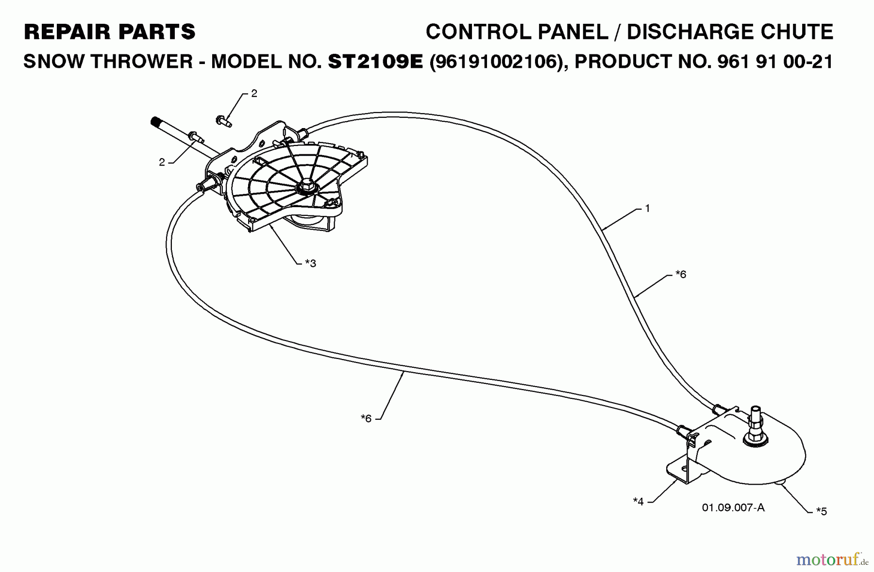 Jonsered Schneefräsen ST 2109 E (96191002106) - Jonsered Snow Thrower (2008-10) CONTROL PANEL DISCHARGE CHUTE #3