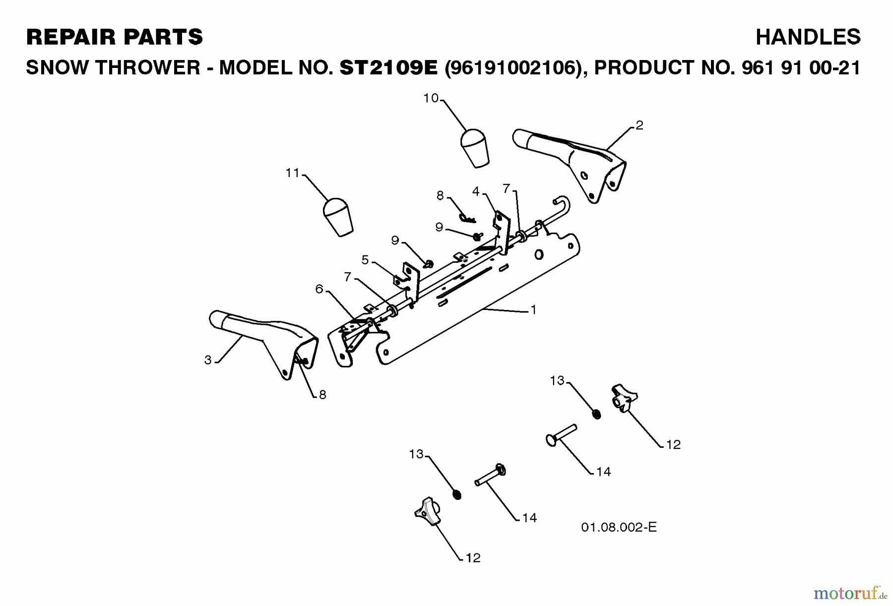 Jonsered Schneefräsen ST 2109 E (96191002106) - Jonsered Snow Thrower (2008-10) HANDLE #4