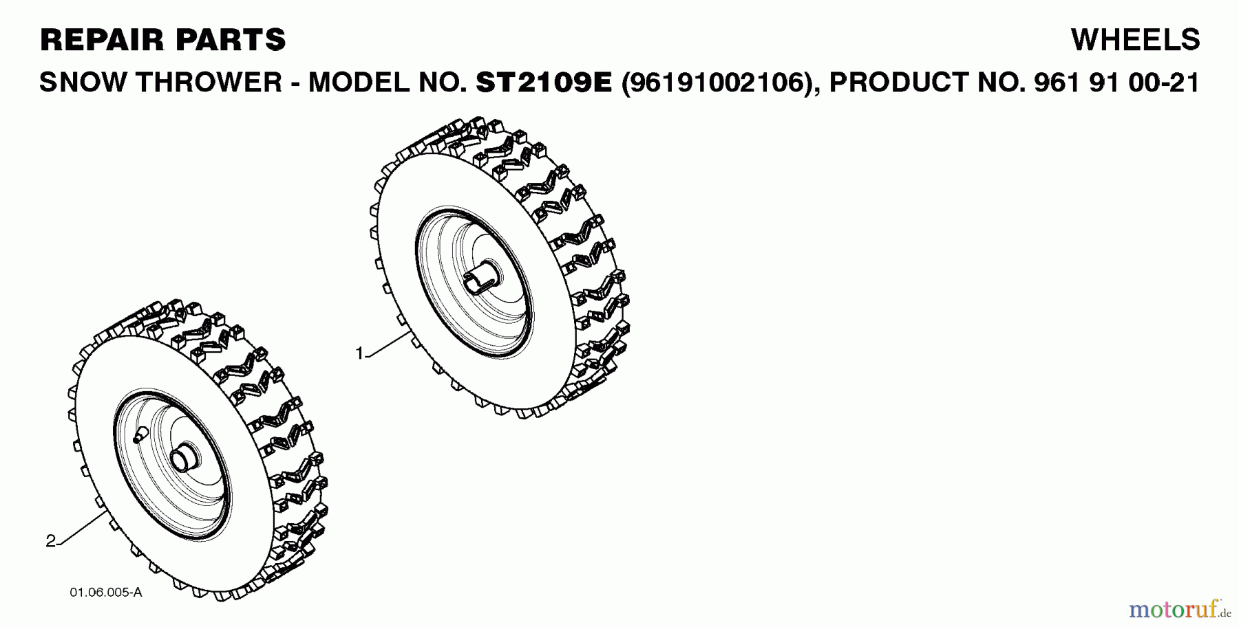 Jonsered Schneefräsen ST 2109 E (96191002106) - Jonsered Snow Thrower (2008-10) WHEELS TIRES #2