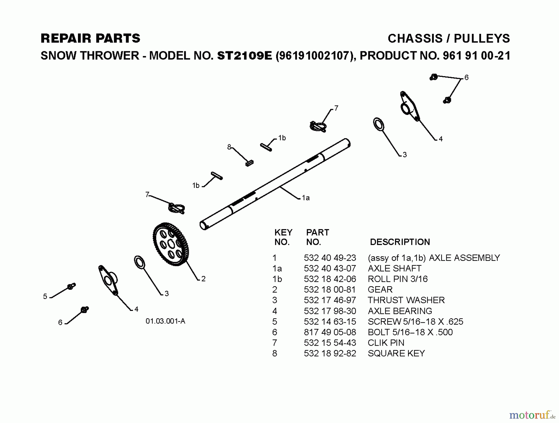 Jonsered Schneefräsen ST 2109 E (96191002107) - Jonsered Snow Thrower (2009-08) CHASSIS ENGINE PULLEYS #1