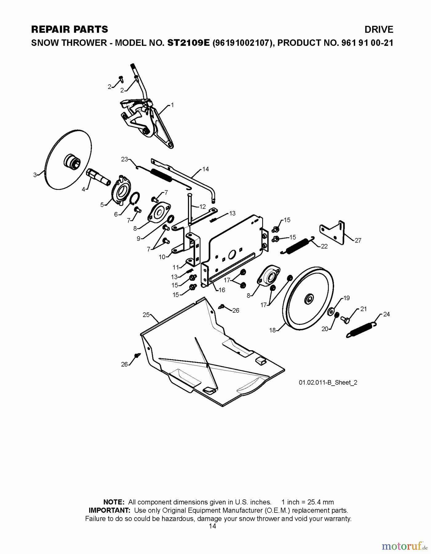  Jonsered Schneefräsen ST 2109 E (96191002107) - Jonsered Snow Thrower (2009-08) DRIVE #2