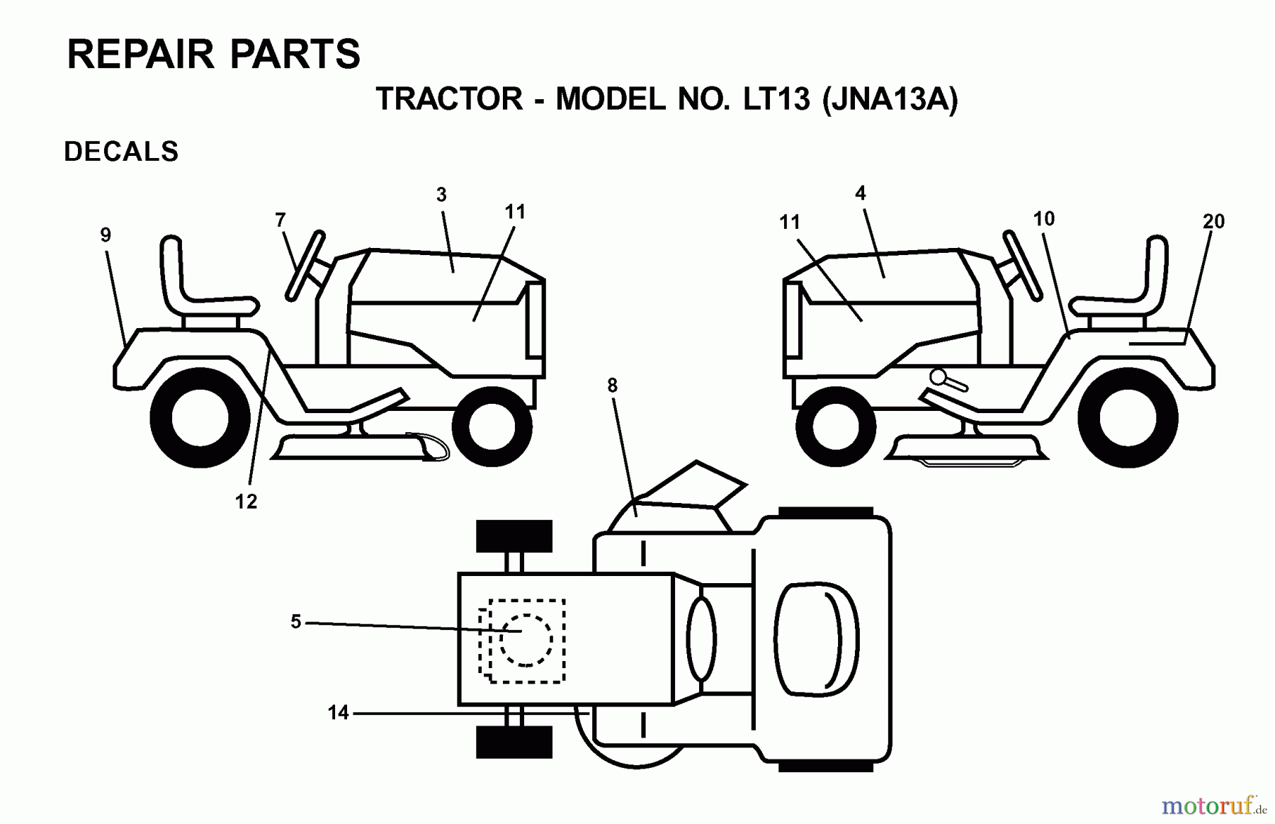 Jonsered Rasen und Garten Traktoren LT13 (JNA13A) - Jonsered Lawn & Garden Tractor (2001-05) DECALS