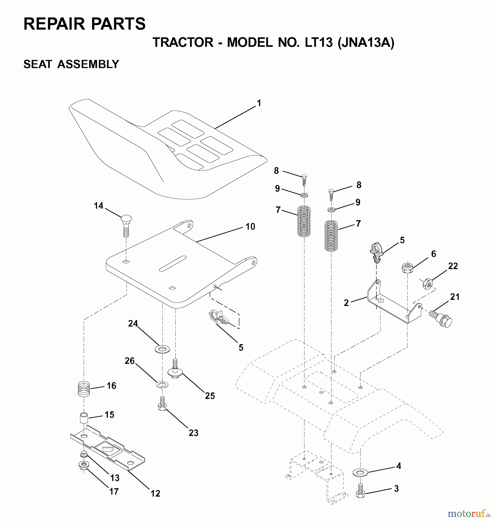 Jonsered Rasen und Garten Traktoren LT13 (JNA13A) - Jonsered Lawn & Garden Tractor (2001-05) SEAT