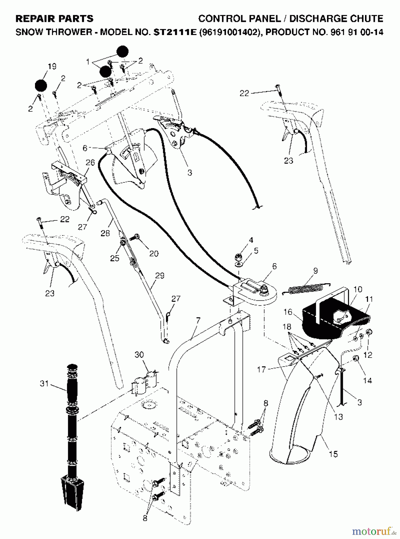  Jonsered Schneefräsen ST 2111 E (96191001402) - Jonsered Snow Thrower (2007-01) CONTROL PANEL DISCHARGE CHUTE