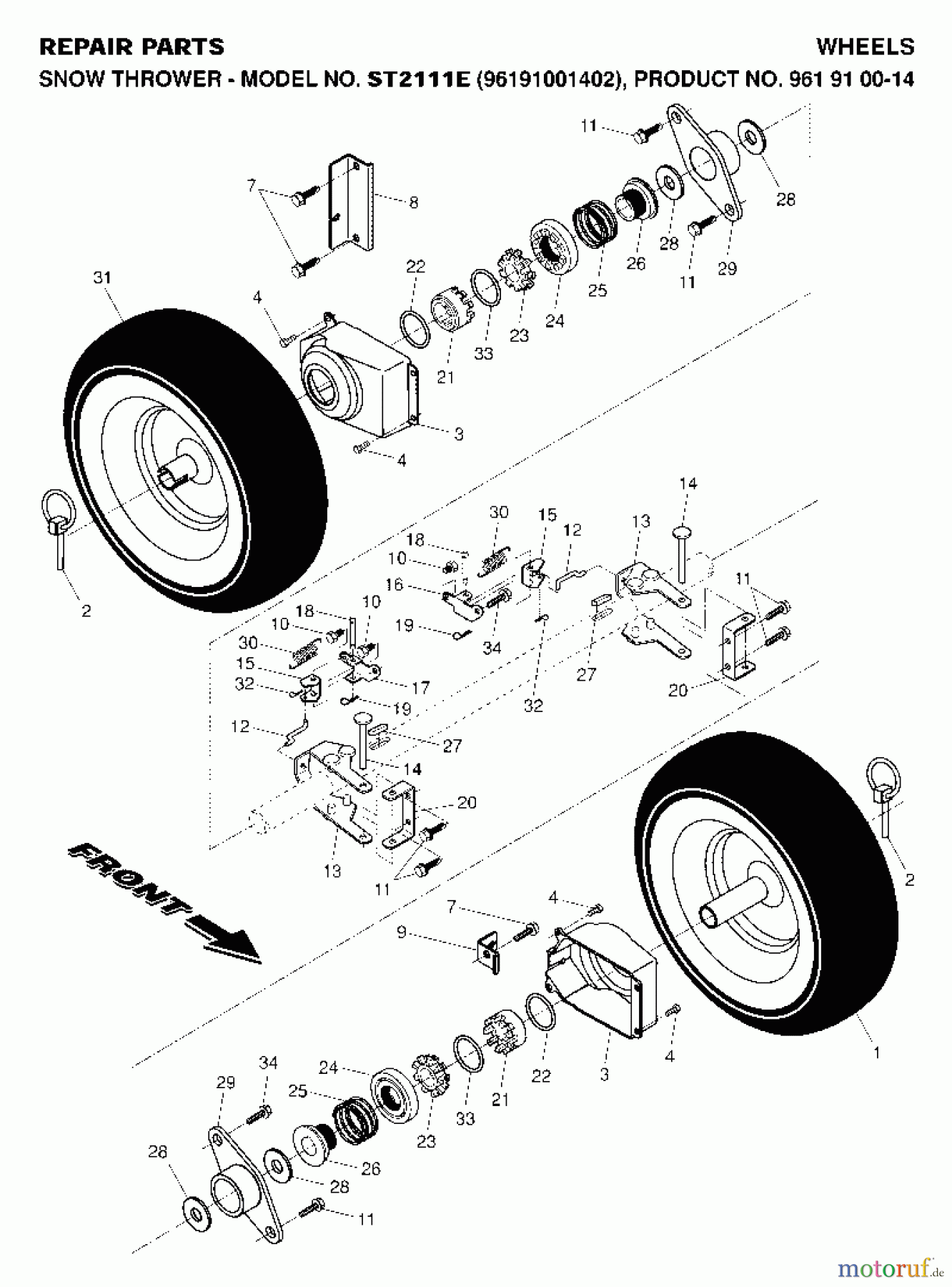 Jonsered Schneefräsen ST 2111 E (96191001402) - Jonsered Snow Thrower (2007-01) WHEELS TIRES