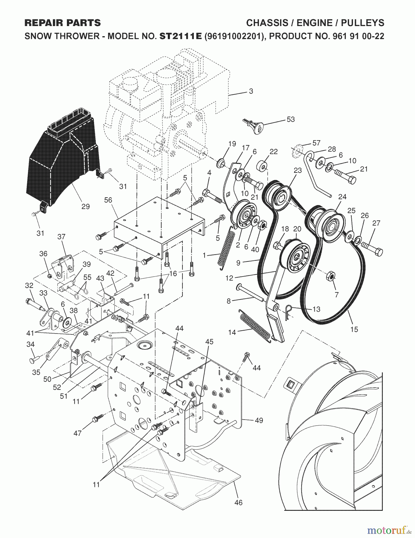 Jonsered Schneefräsen ST 2111 E (96191002201) - Jonsered Snow Thrower (2007-10) CHASSIS ENCLOSURES