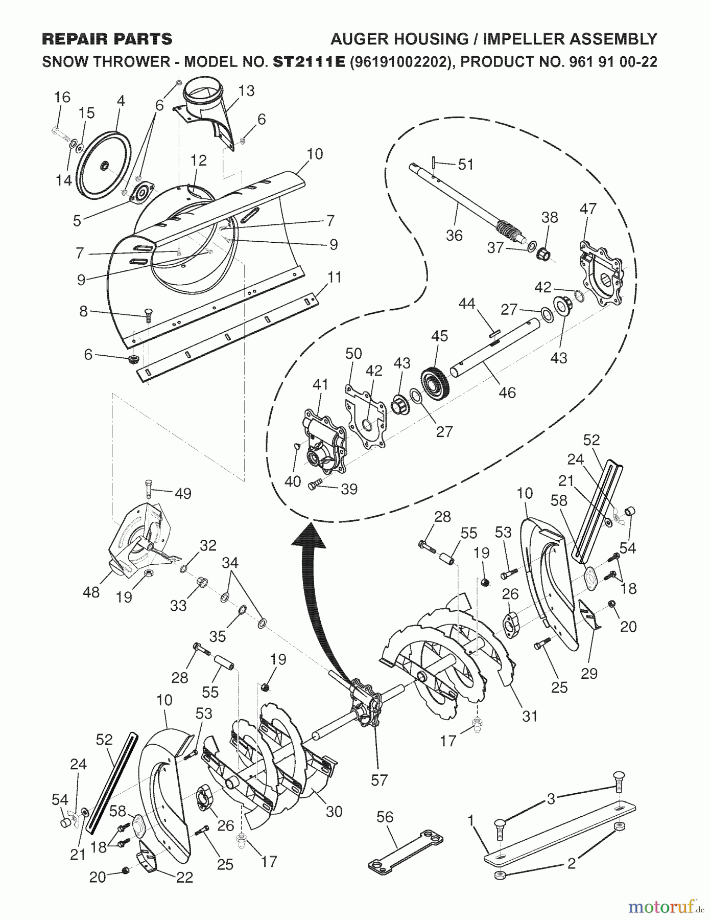 Jonsered Schneefräsen ST 2111 E (96191002202) - Jonsered Snow Thrower (2007-10) AUGER HOUSING IMPELLER