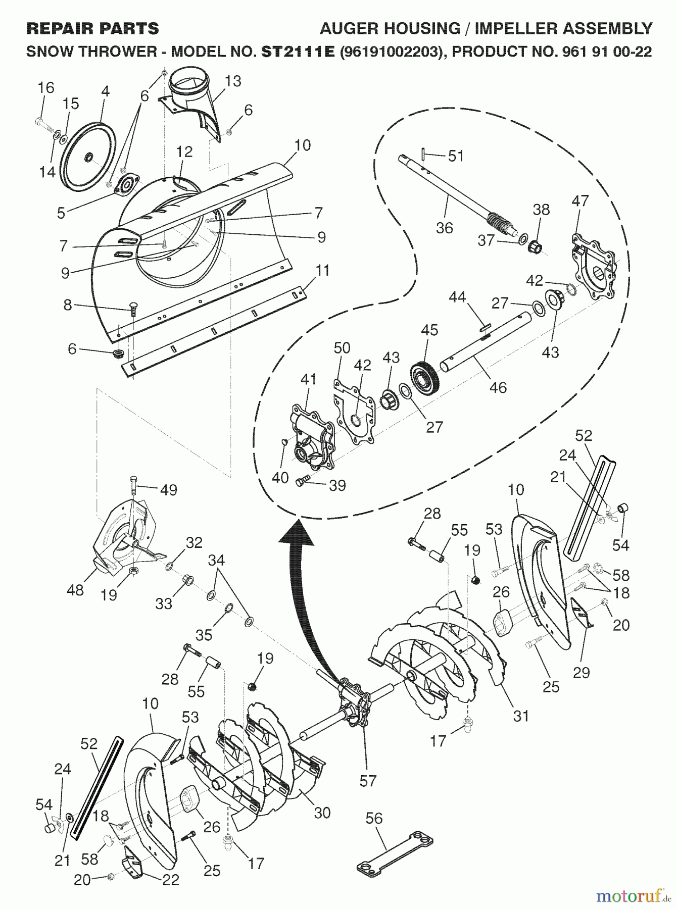 Jonsered Schneefräsen ST 2111 E (96191002203) - Jonsered Snow Thrower (2008-02) AUGER HOUSING IMPELLER