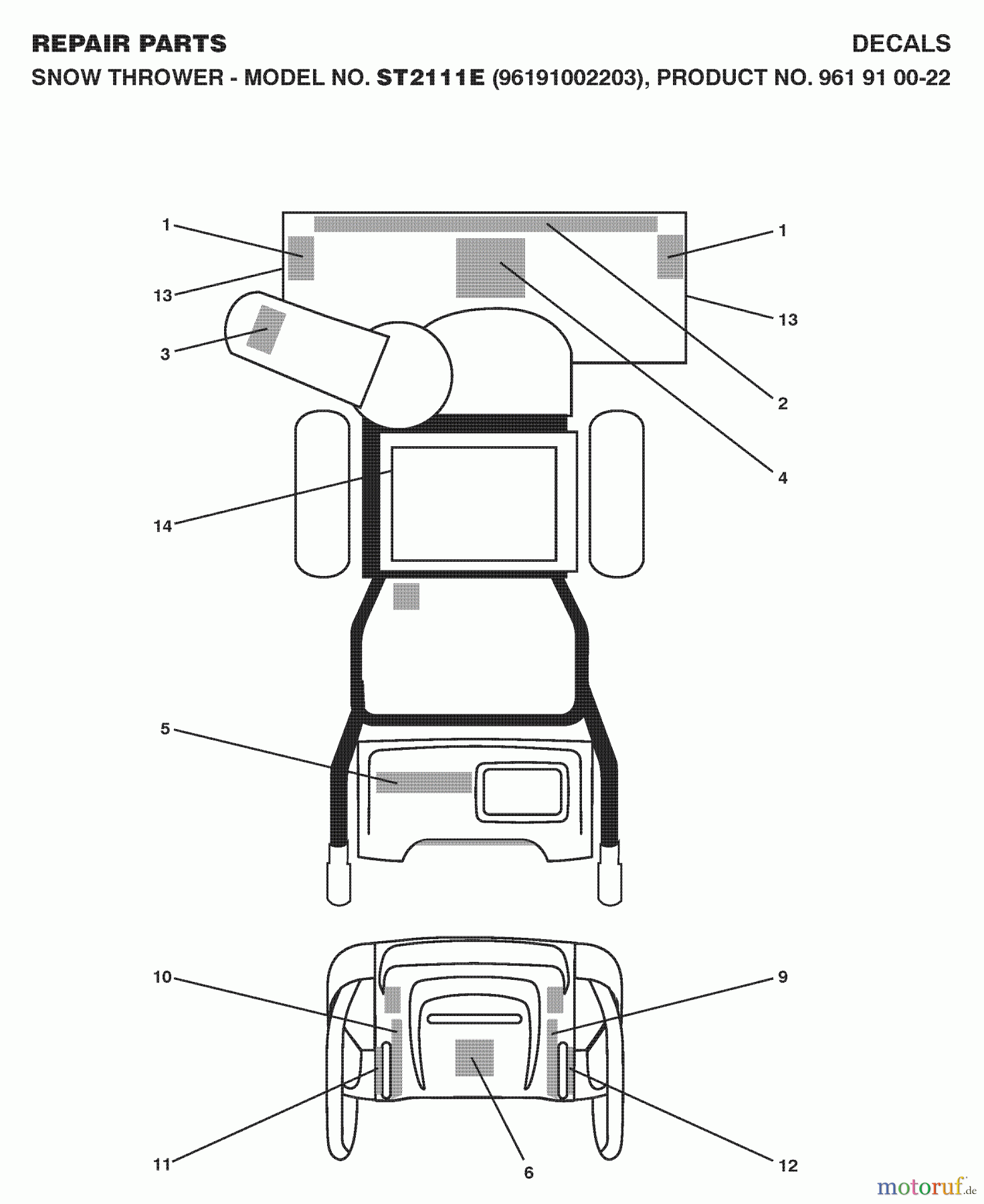 Jonsered Schneefräsen ST 2111 E (96191002203) - Jonsered Snow Thrower (2008-02) DECALS