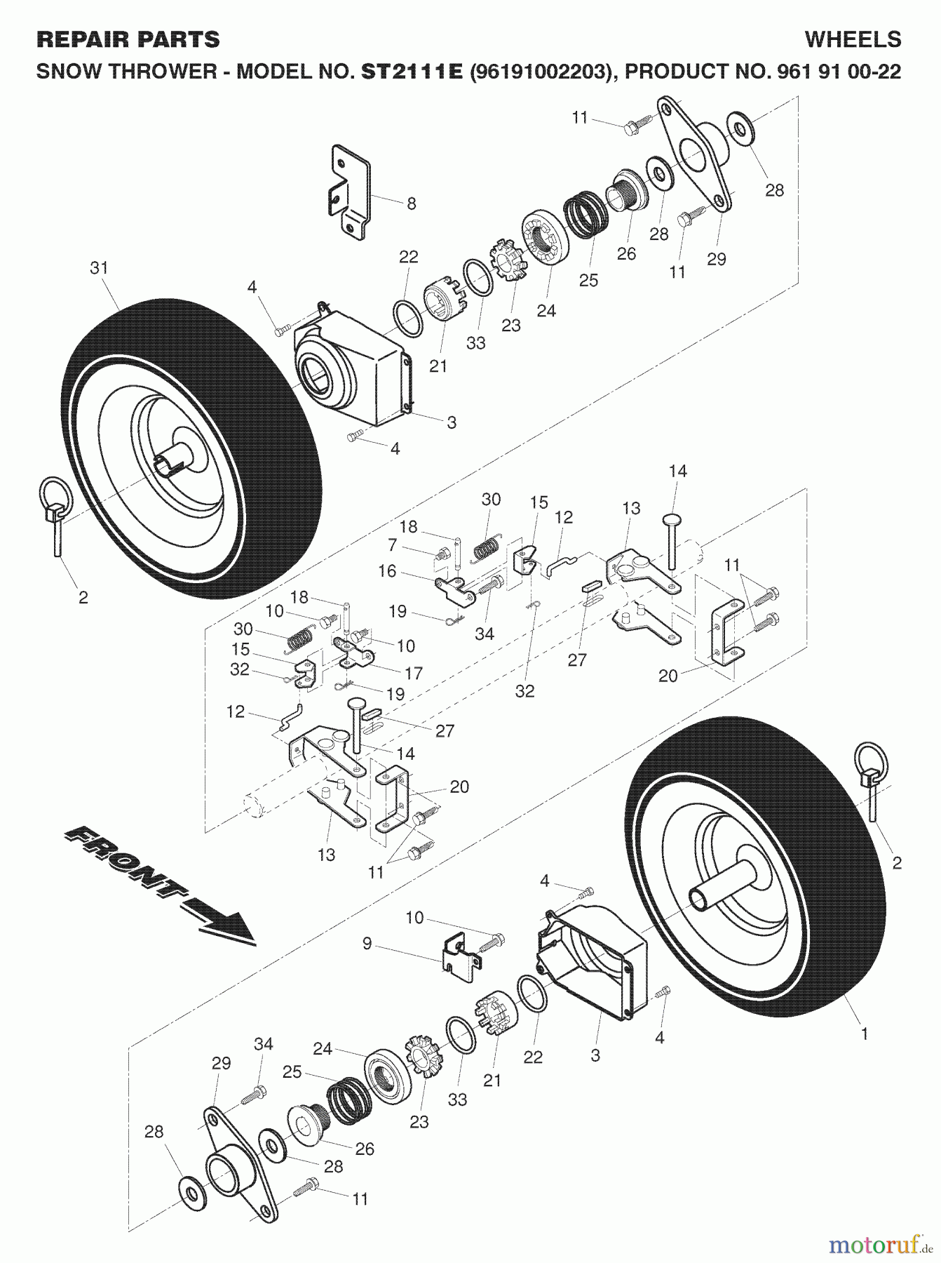 Jonsered Schneefräsen ST 2111 E (96191002203) - Jonsered Snow Thrower (2008-02) WHEELS TIRES