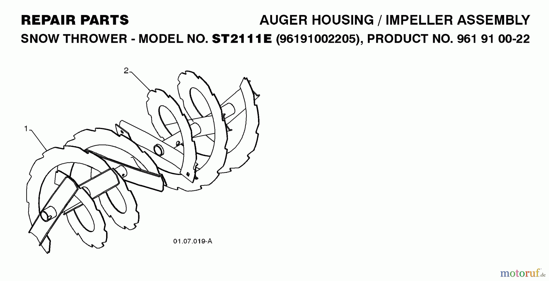  Jonsered Schneefräsen ST 2111 E (96191002205) - Jonsered Snow Thrower (2008-08) AUGER HOUSING IMPELLER #5