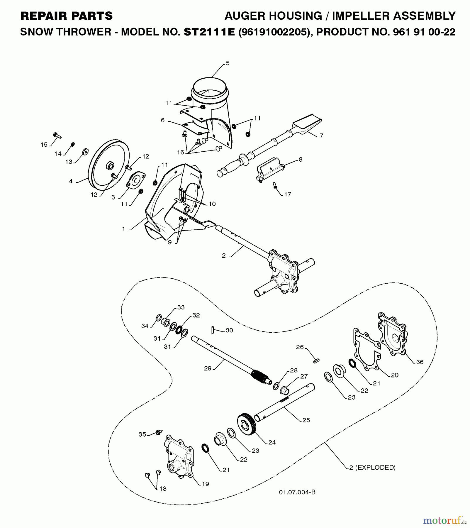 Jonsered Schneefräsen ST 2111 E (96191002205) - Jonsered Snow Thrower (2008-08) AUGER HOUSING IMPELLER #7