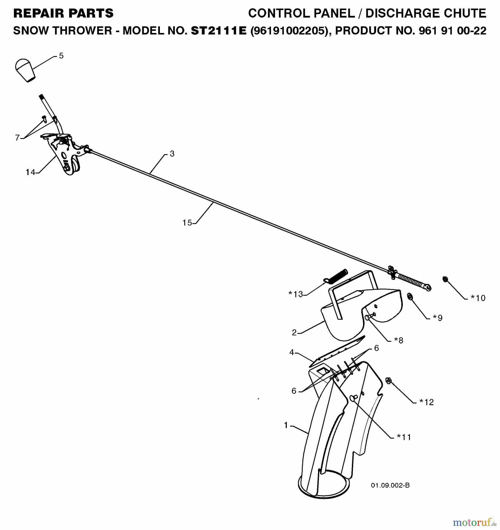 Jonsered Schneefräsen ST 2111 E (96191002205) - Jonsered Snow Thrower (2008-08) CONTROL PANEL DISCHARGE CHUTE #2