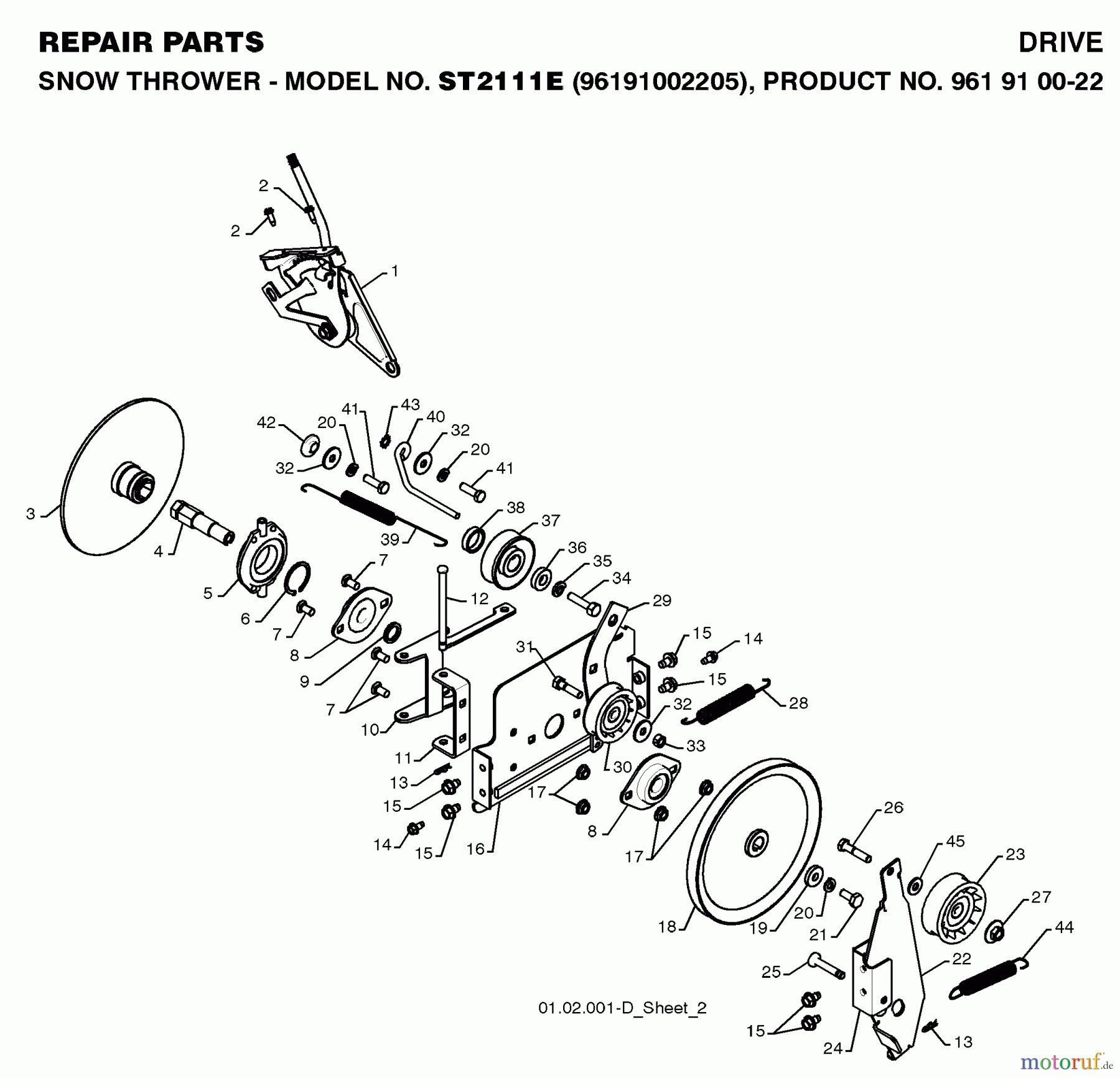 Jonsered Schneefräsen ST 2111 E (96191002205) - Jonsered Snow Thrower (2008-08) DRIVE #3