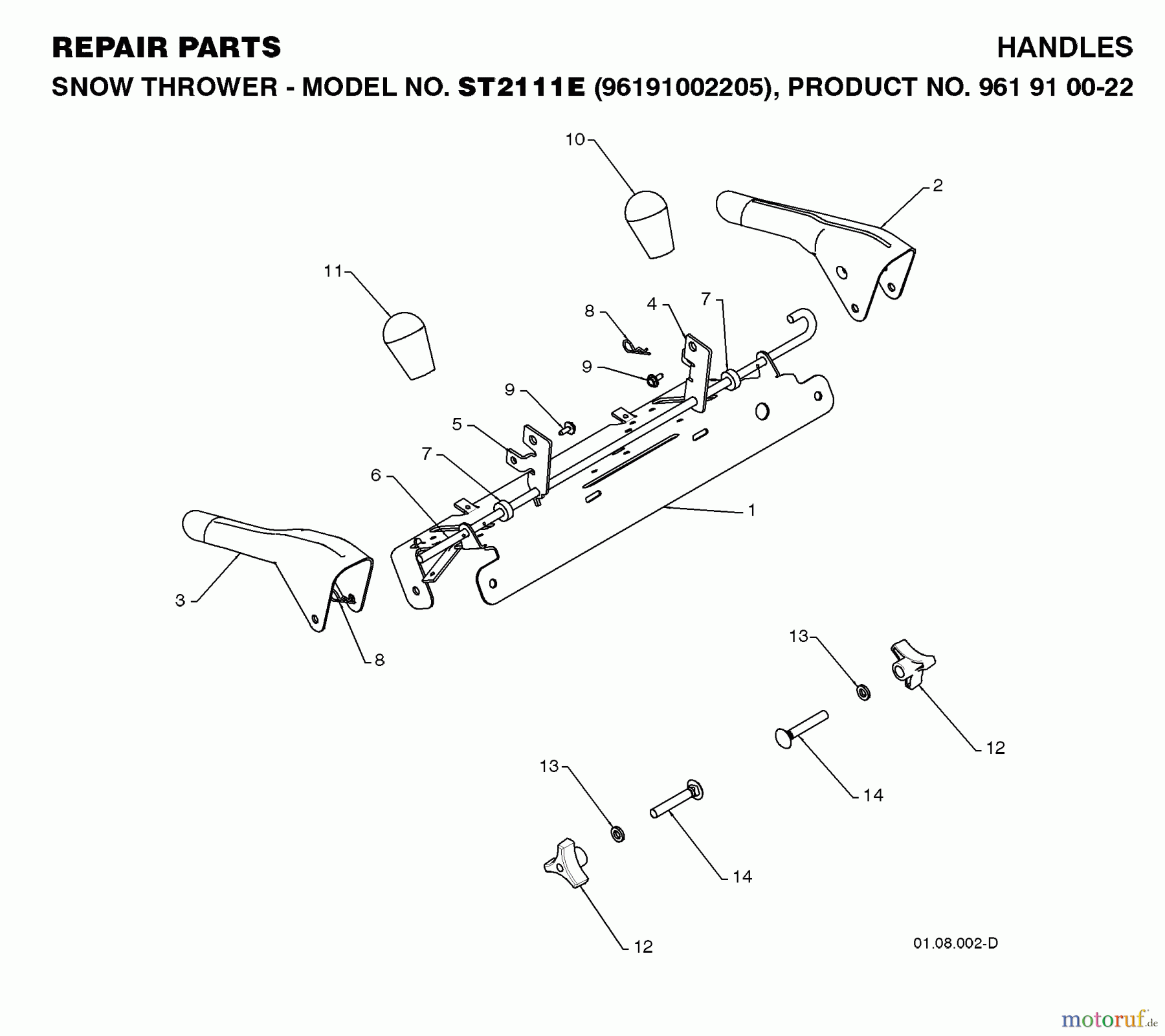 Jonsered Schneefräsen ST 2111 E (96191002205) - Jonsered Snow Thrower (2008-08) HANDLE #1