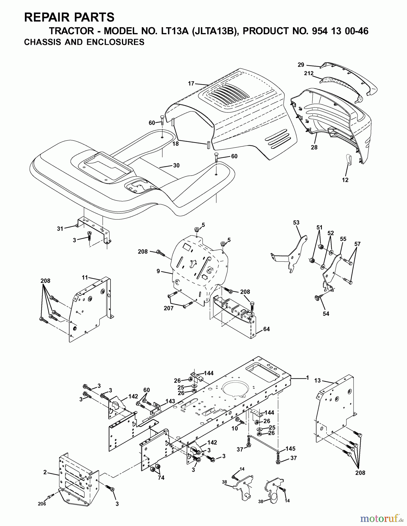 Jonsered Rasen und Garten Traktoren LT13A (JLTA13B, 954130046) - Jonsered Lawn & Garden Tractor (2001-02) CHASSIS ENCLOSURES