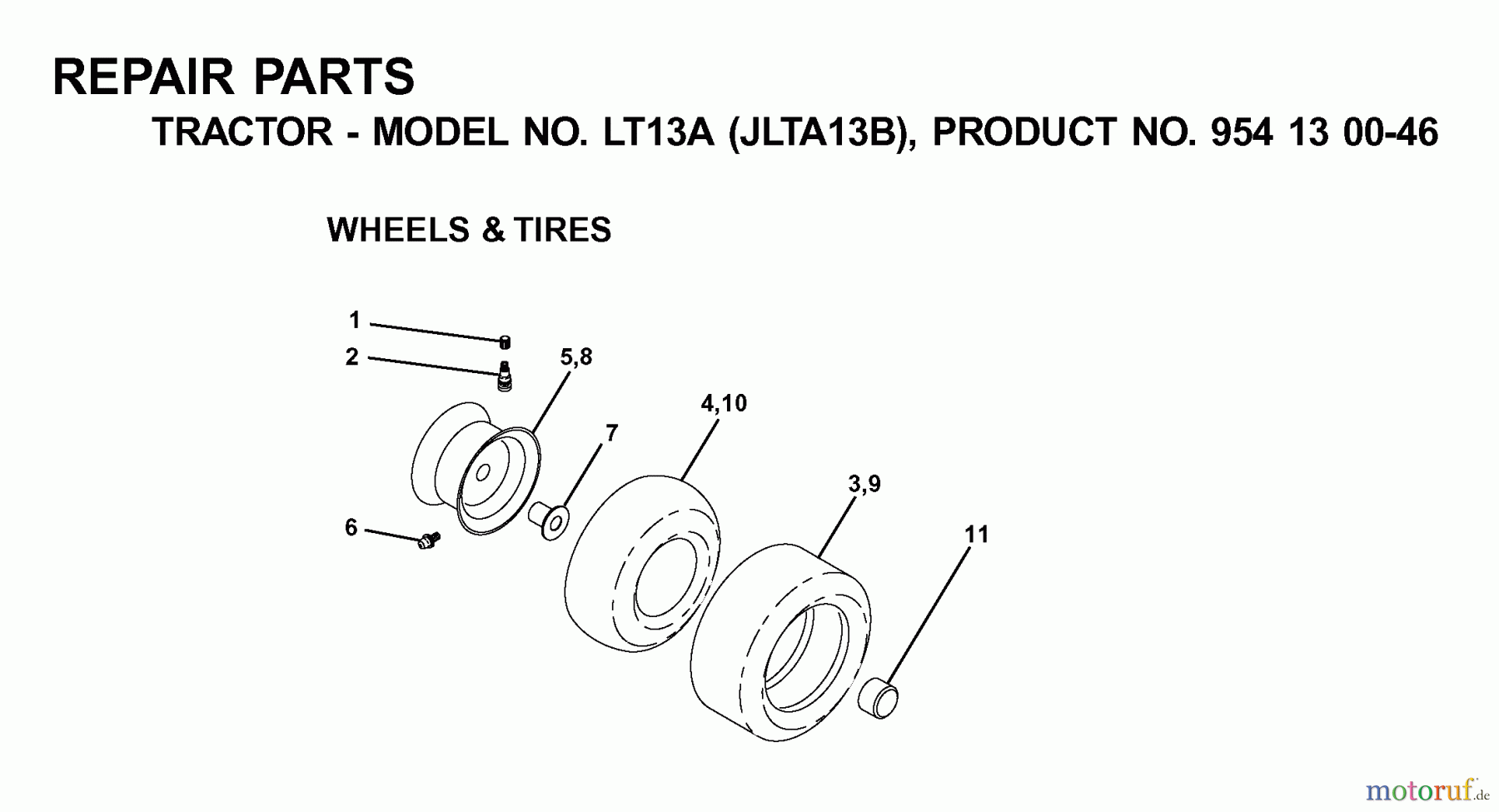 Jonsered Rasen und Garten Traktoren LT13A (JLTA13B, 954130046) - Jonsered Lawn & Garden Tractor (2001-02) WHEELS TIRES