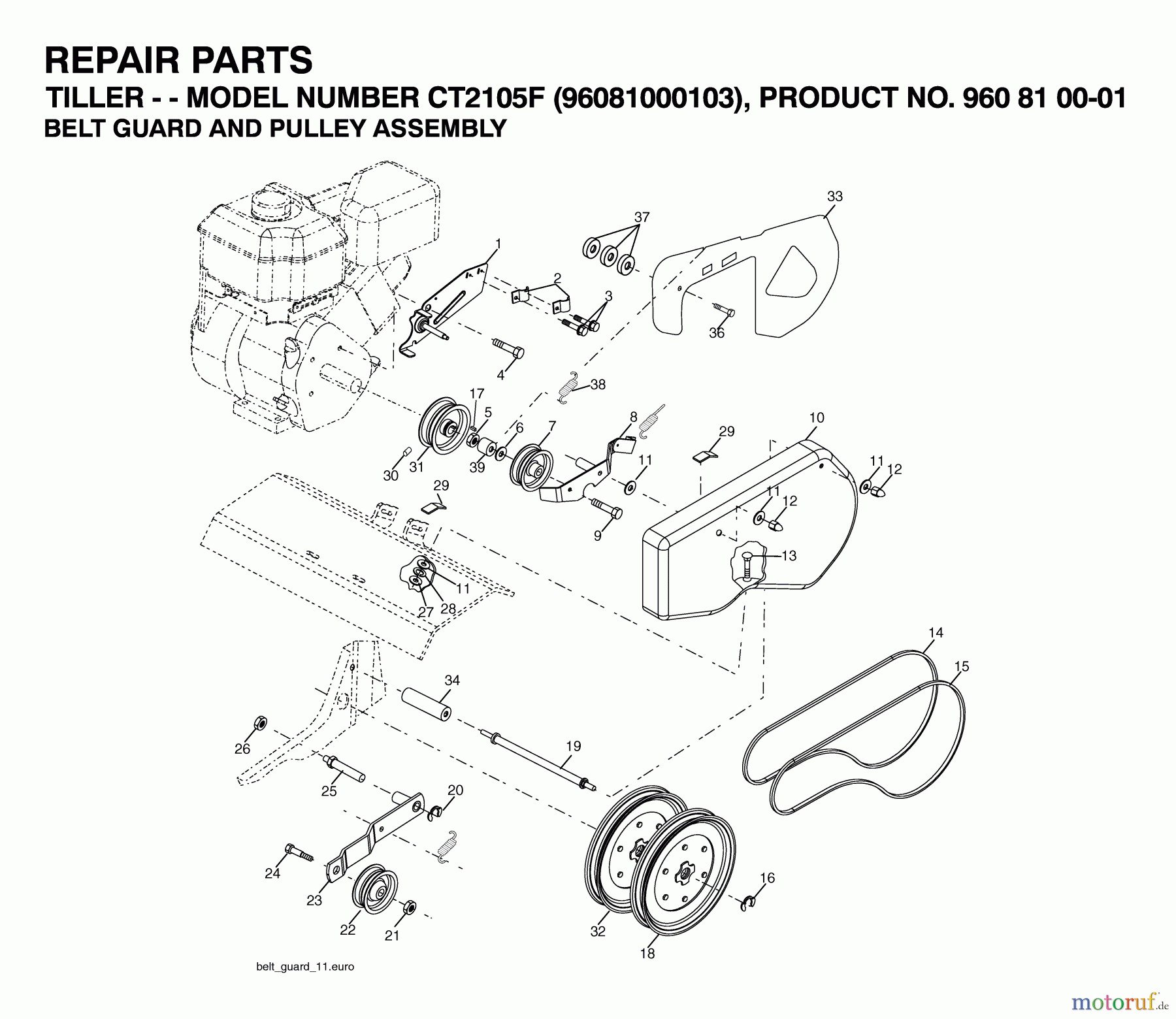 Jonsered Motorhacken / Kultivierer CT2105F (960810001, 96081000103) - Jonsered Cultivator (2007-02) BELT GUARD PULLEY