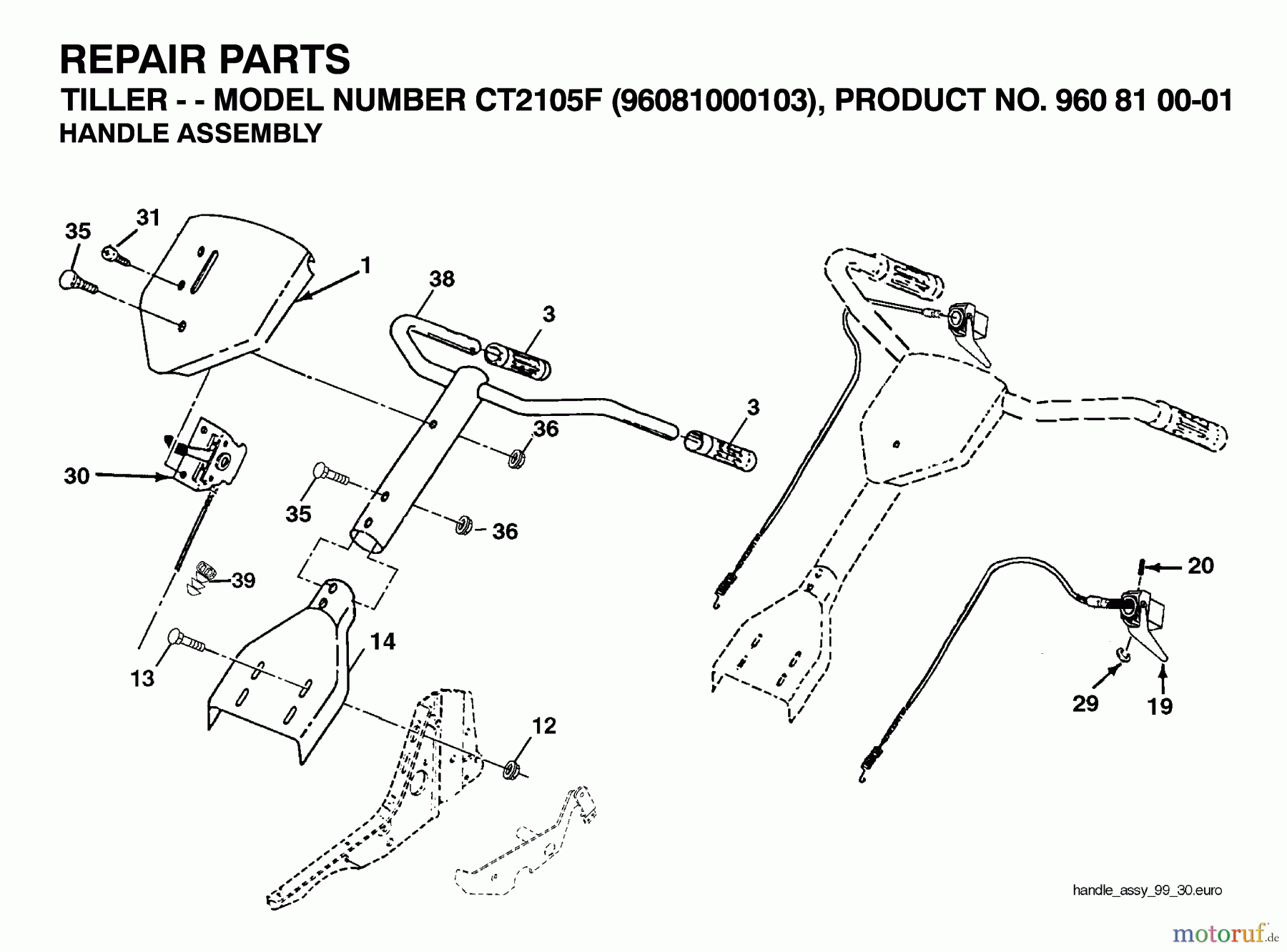 Jonsered Motorhacken / Kultivierer CT2105F (960810001, 96081000103) - Jonsered Cultivator (2007-02) HANDLE CONTROLS