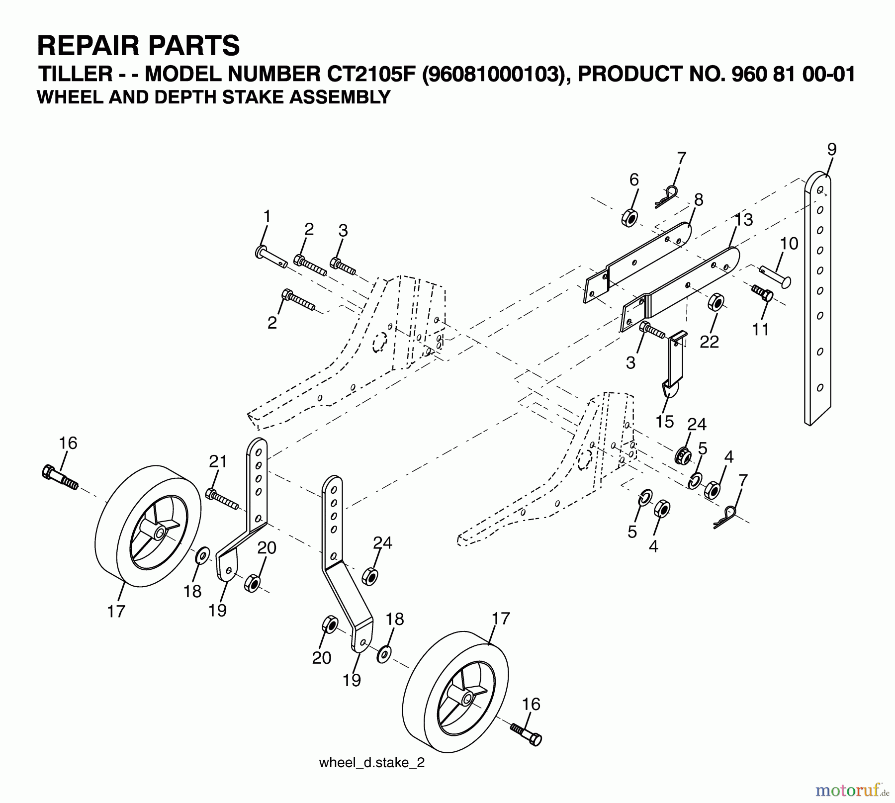  Jonsered Motorhacken / Kultivierer CT2105F (960810001, 96081000103) - Jonsered Cultivator (2007-02) WHEEL DEPTH STAKE ASSEMBLY