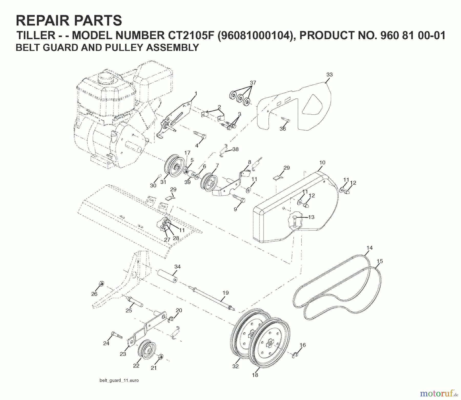 Jonsered Motorhacken / Kultivierer CT2105F (96081000104) - Jonsered Cultivator (2008-04) BELT GUARD PULLEY
