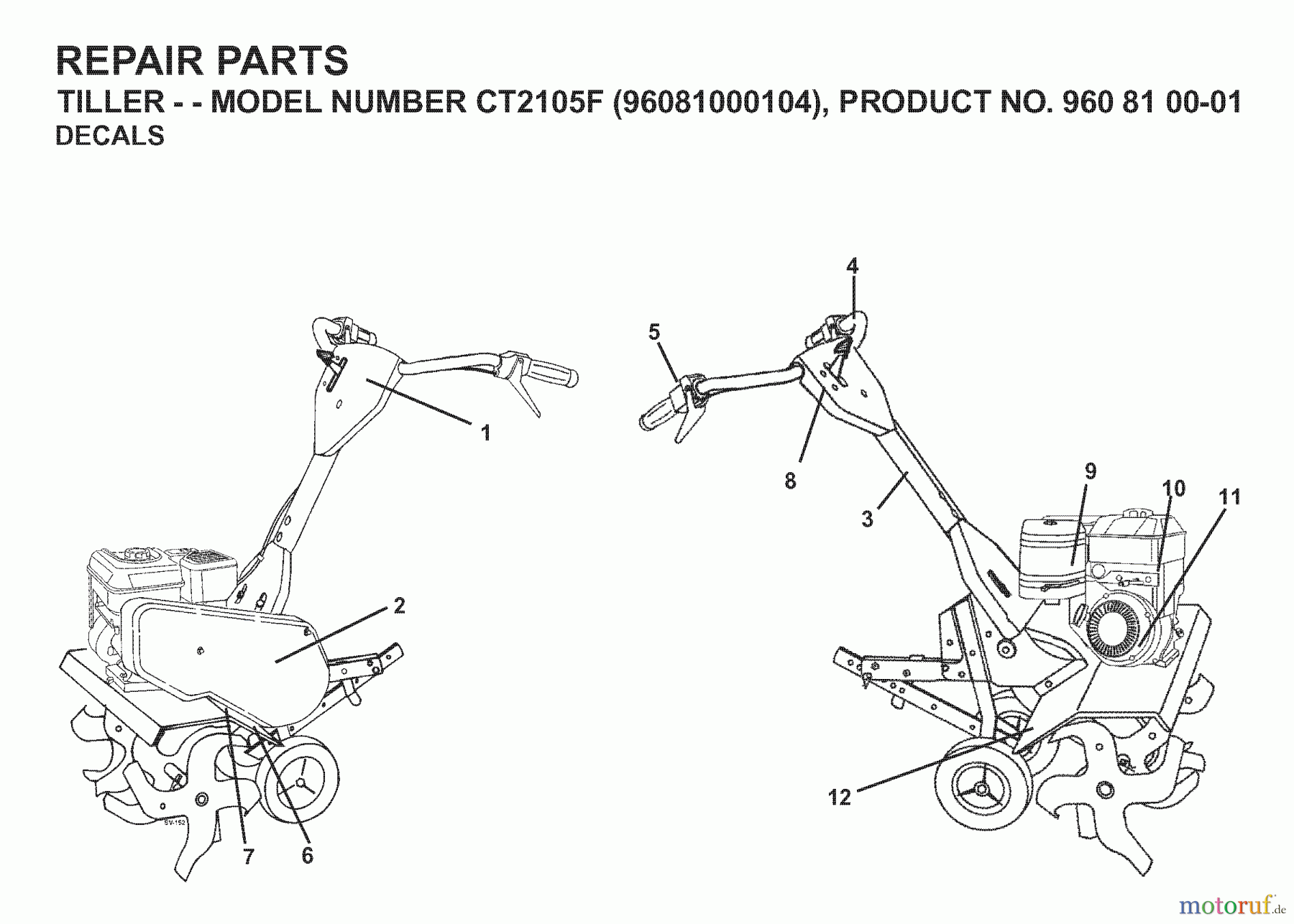 Jonsered Motorhacken / Kultivierer CT2105F (96081000104) - Jonsered Cultivator (2008-04) DECALS
