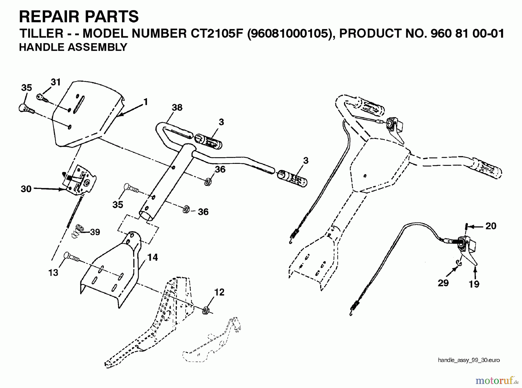 Jonsered Motorhacken / Kultivierer CT2105F (96081000105) - Jonsered Cultivator (2009-01) HANDLE