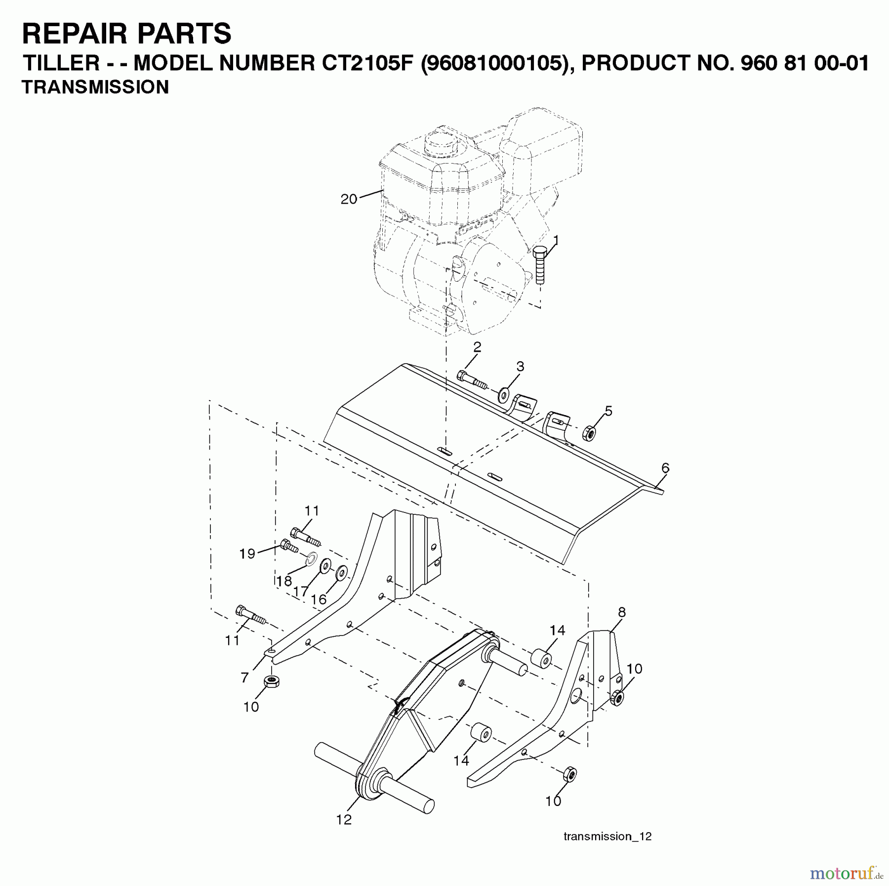  Jonsered Motorhacken / Kultivierer CT2105F (96081000105) - Jonsered Cultivator (2009-01) TRANSMISSION