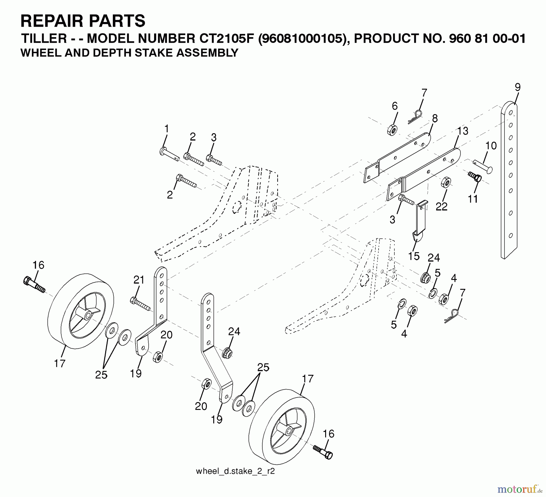Jonsered Motorhacken / Kultivierer CT2105F (96081000105) - Jonsered Cultivator (2009-01) WHEEL DEPTH STAKE ASSEMBLY