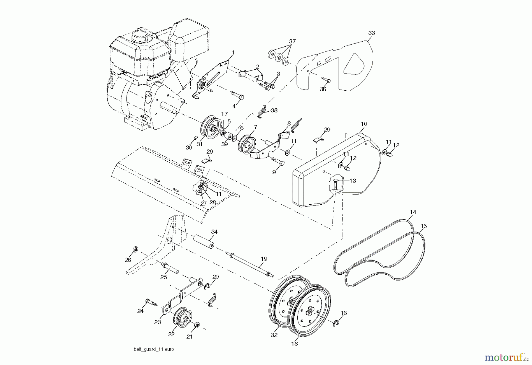 Jonsered Motorhacken / Kultivierer CT2105F (96081000106) - Jonsered Cultivator (2010-01) BELT GUARD PULLEY