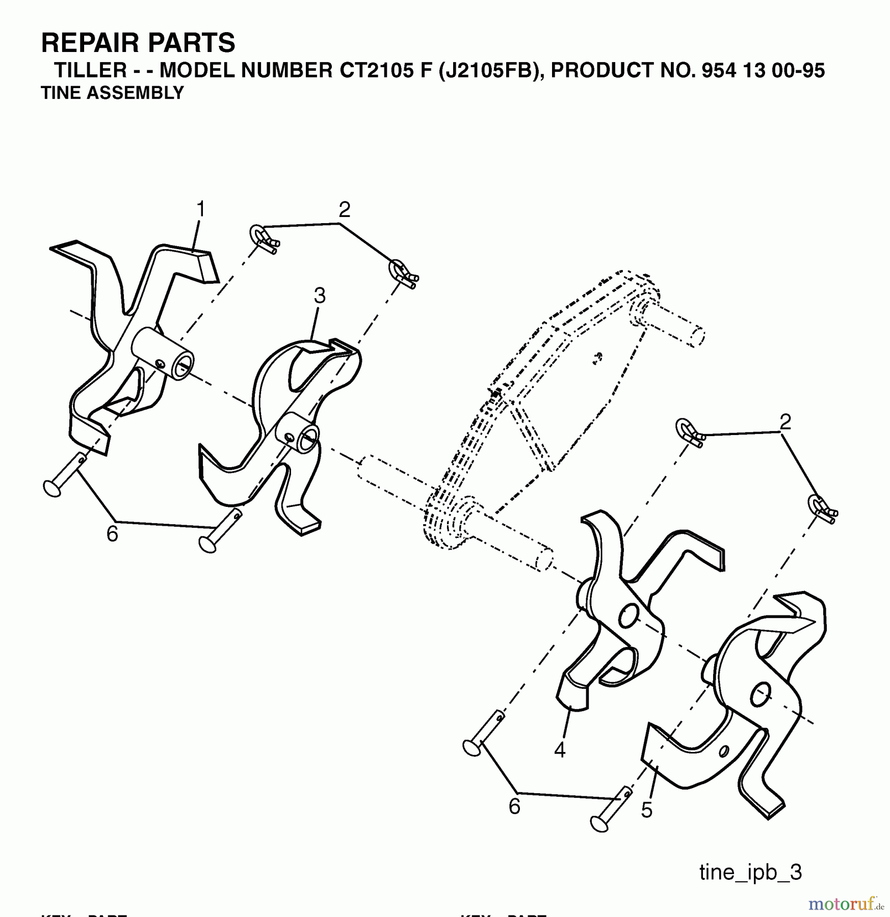 Jonsered Motorhacken / Kultivierer CT2105F (J2105FB, 954130095) - Jonsered Cultivator (2004-01) TINE ASSEMBLY