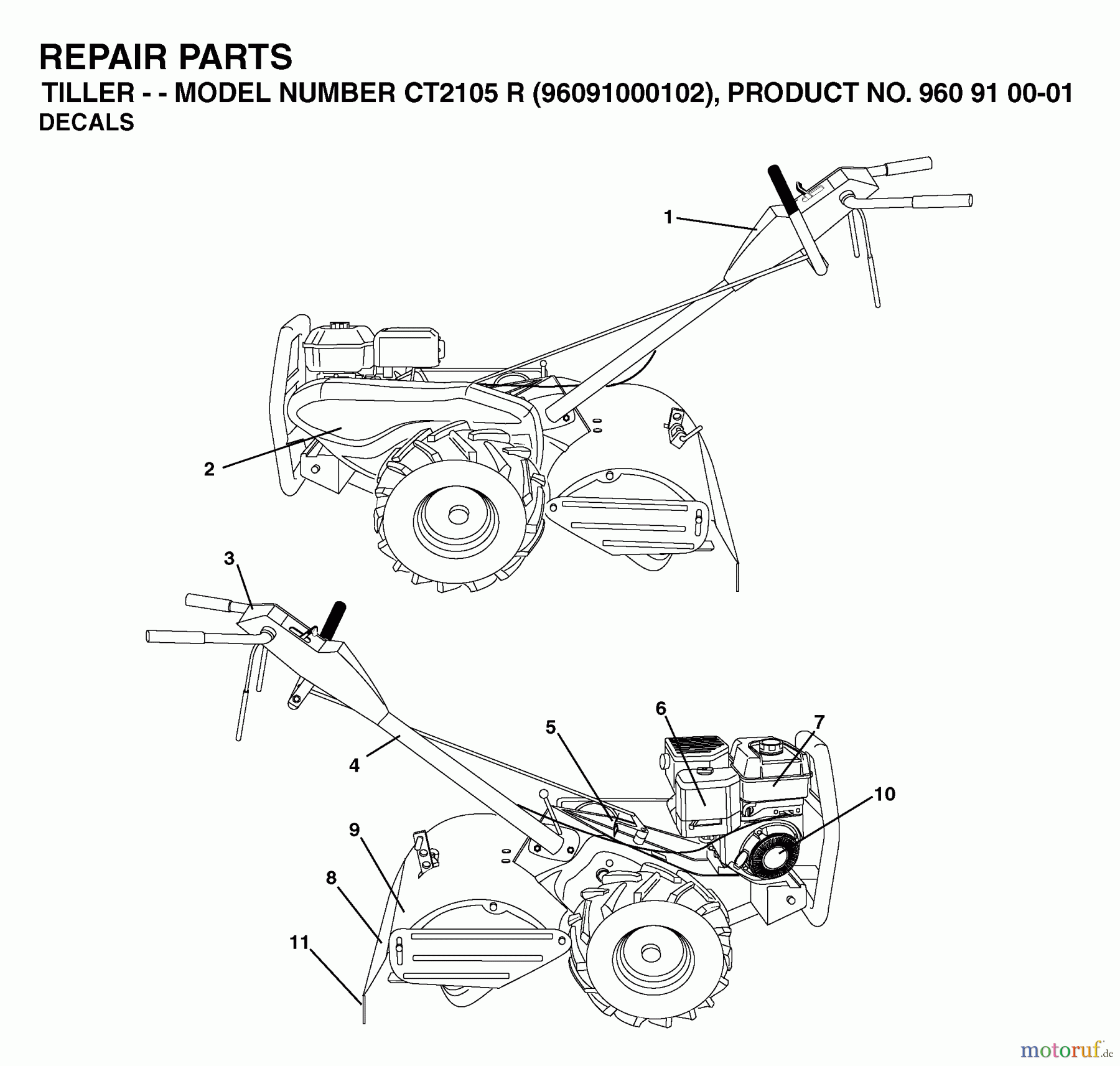 Jonsered Motorhacken / Kultivierer CT2105R (960910001, 96091000102) - Jonsered Cultivator (2006-06) DECALS