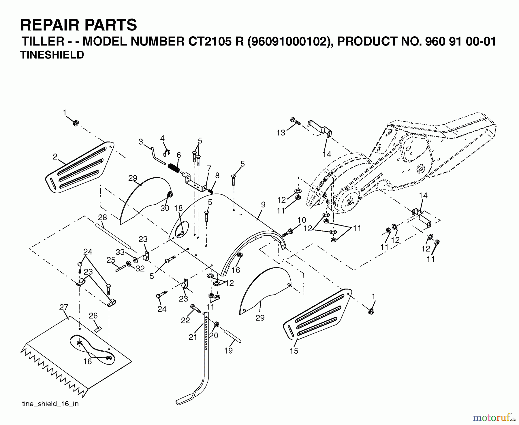 Jonsered Motorhacken / Kultivierer CT2105R (960910001, 96091000102) - Jonsered Cultivator (2006-06) TINE SHIELD