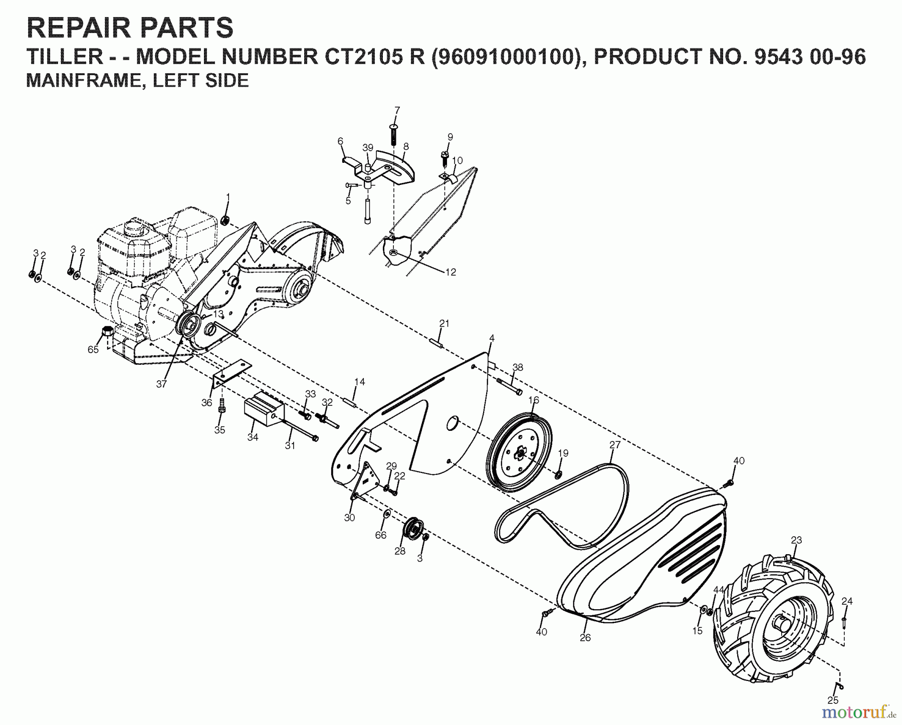 Jonsered Motorhacken / Kultivierer CT2105R (96091000100) - Jonsered Cultivator (2008-07) MAINFRAME LEFT SIDE