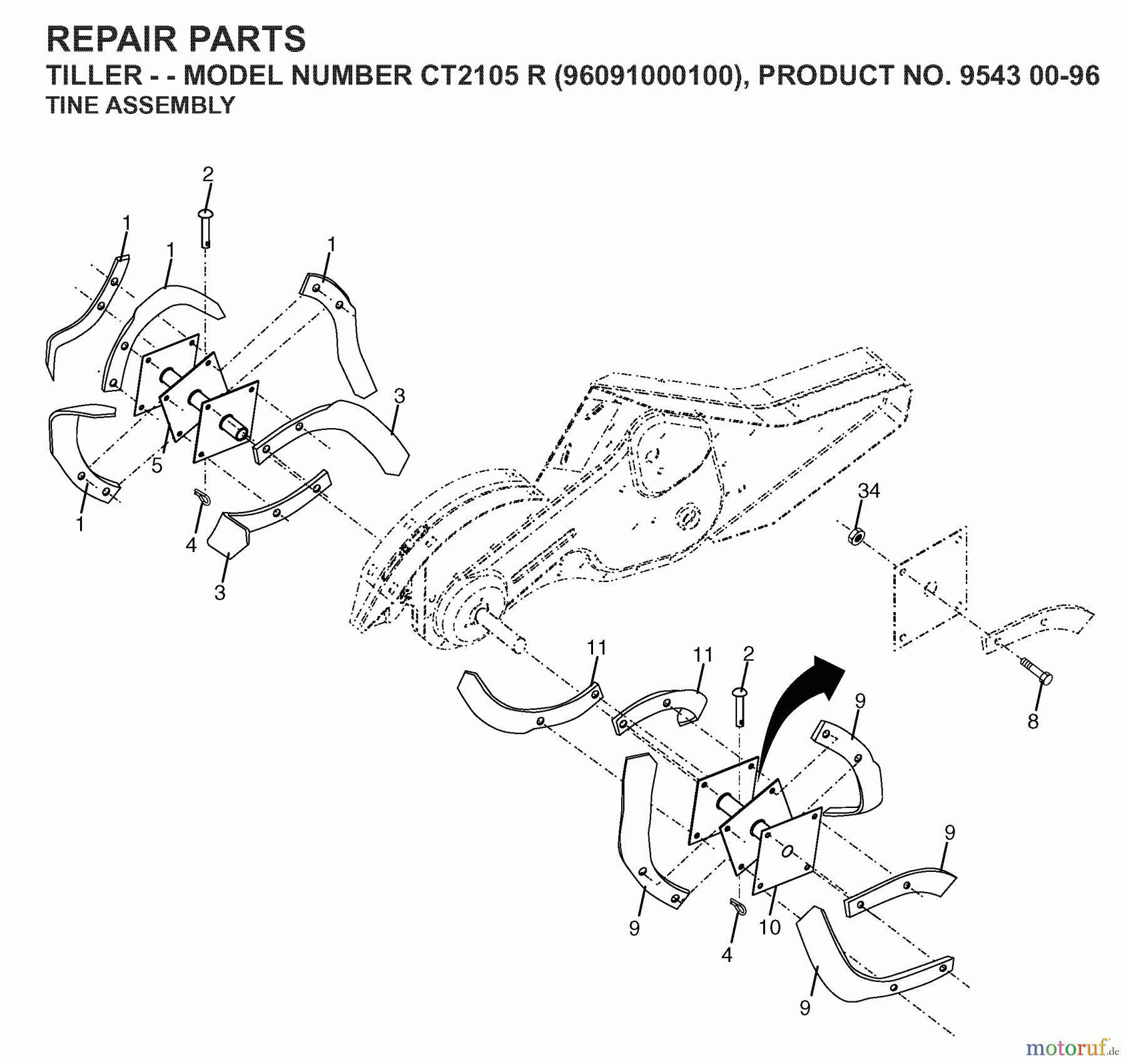  Jonsered Motorhacken / Kultivierer CT2105R (96091000100) - Jonsered Cultivator (2008-07) TINE ASSEMBLY