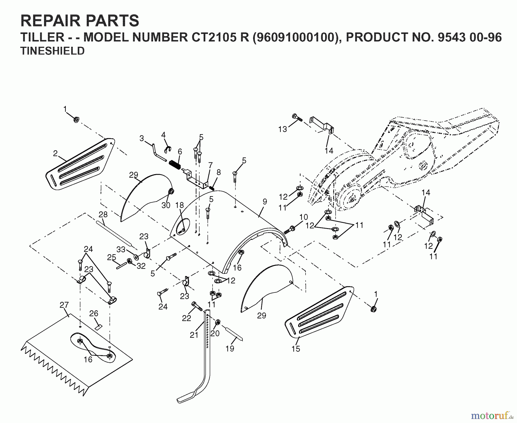 Jonsered Motorhacken / Kultivierer CT2105R (96091000100) - Jonsered Cultivator (2008-07) TINE SHIELD