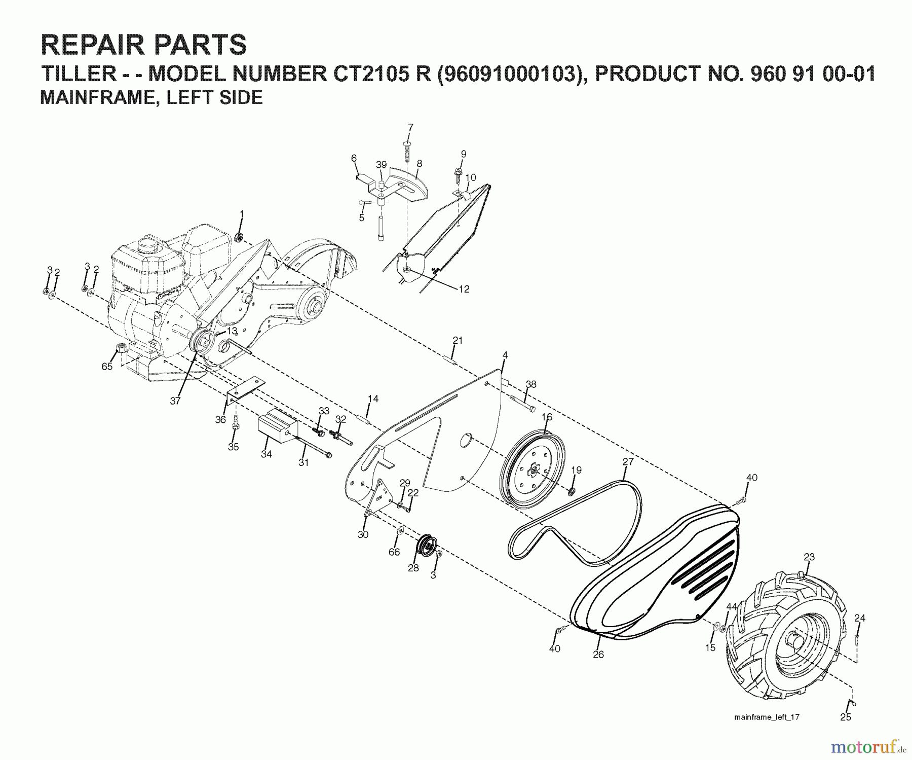 Jonsered Motorhacken / Kultivierer CT2105R (96091000103) - Jonsered Cultivator (2007-02) MAINFRAME LEFT SIDE