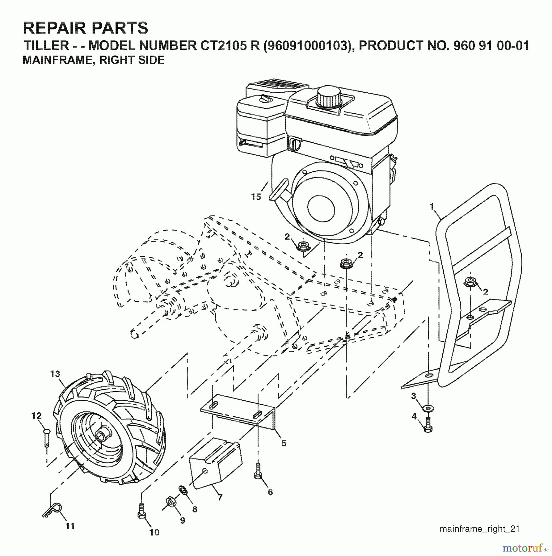 Jonsered Motorhacken / Kultivierer CT2105R (96091000103) - Jonsered Cultivator (2007-02) MAINFRAME RIGHT SIDE