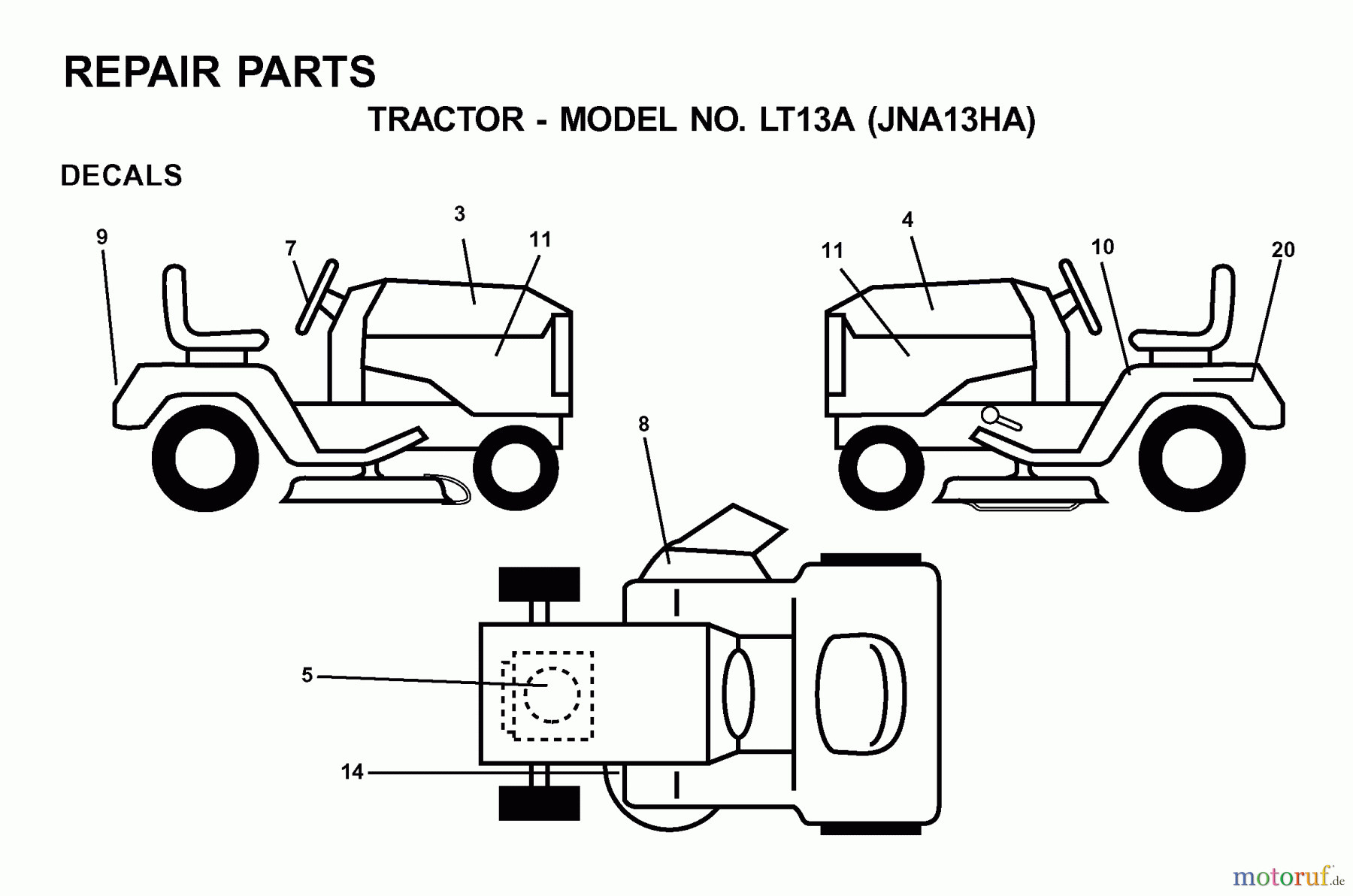 Jonsered Rasen und Garten Traktoren LT13A (JNA13HA) - Jonsered Lawn & Garden Tractor (2001-05) DECALS