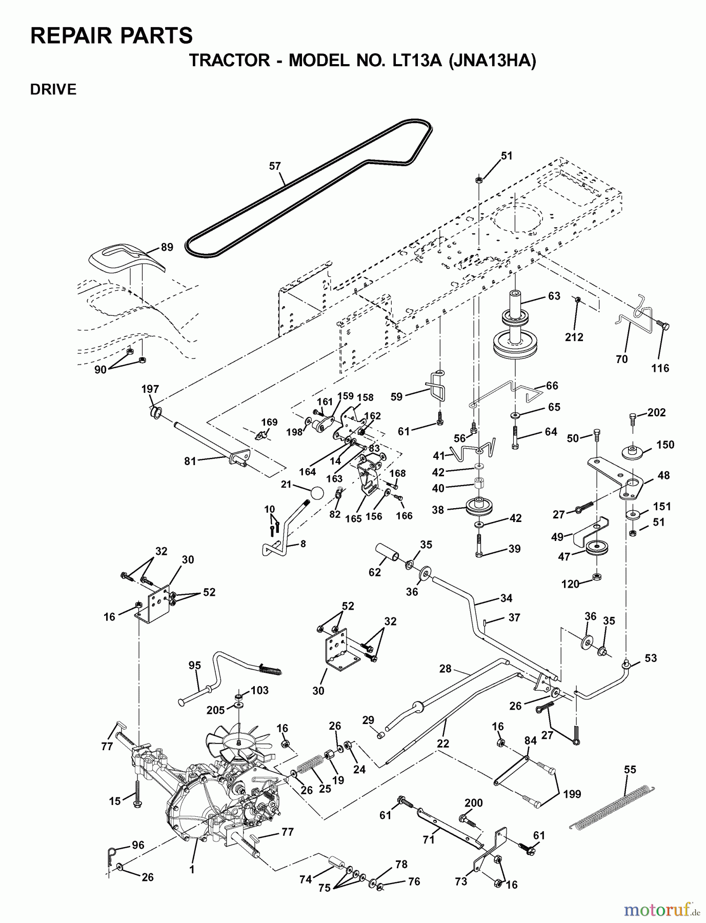 Jonsered Rasen und Garten Traktoren LT13A (JNA13HA) - Jonsered Lawn & Garden Tractor (2001-05) DRIVE