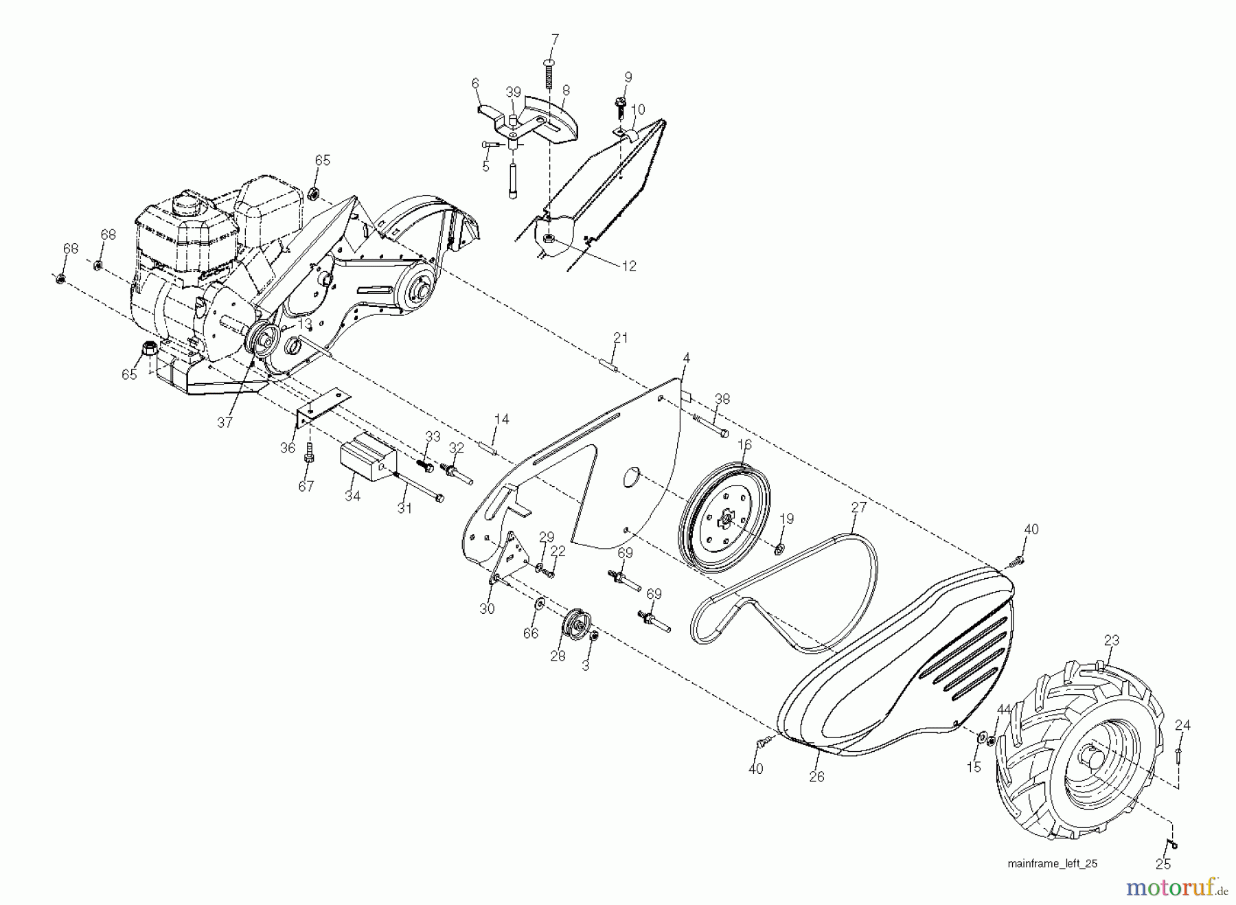 Jonsered Motorhacken / Kultivierer CT2105R (96091000109) - Jonsered Cultivator (2011-09) MAINFRAME LEFT SIDE