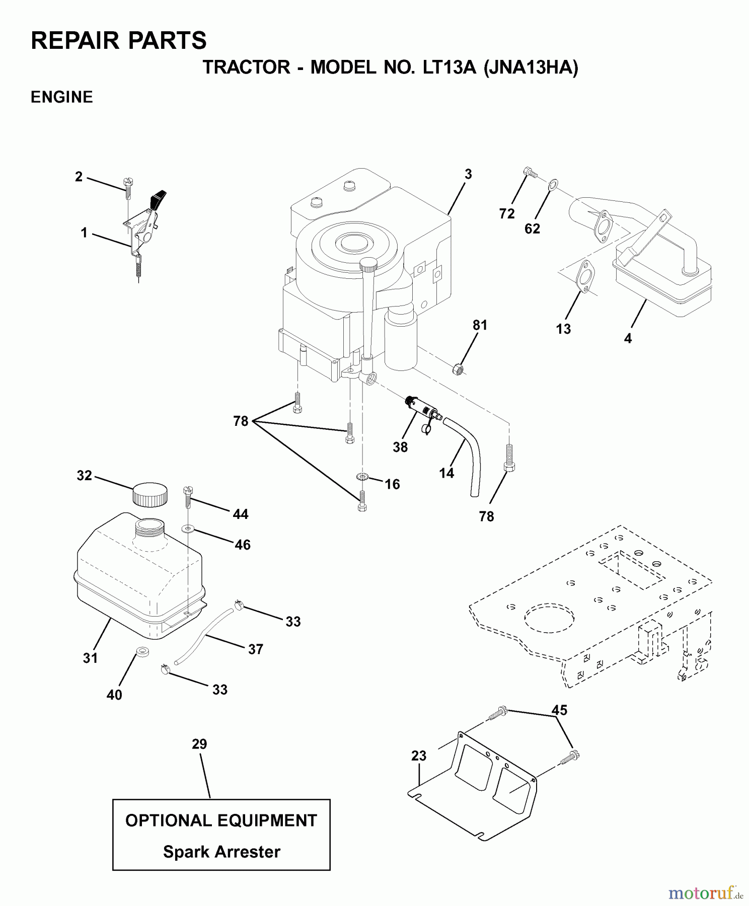 Jonsered Rasen und Garten Traktoren LT13A (JNA13HA) - Jonsered Lawn & Garden Tractor (2001-05) ENGINE CUTTING EQUIPMENT