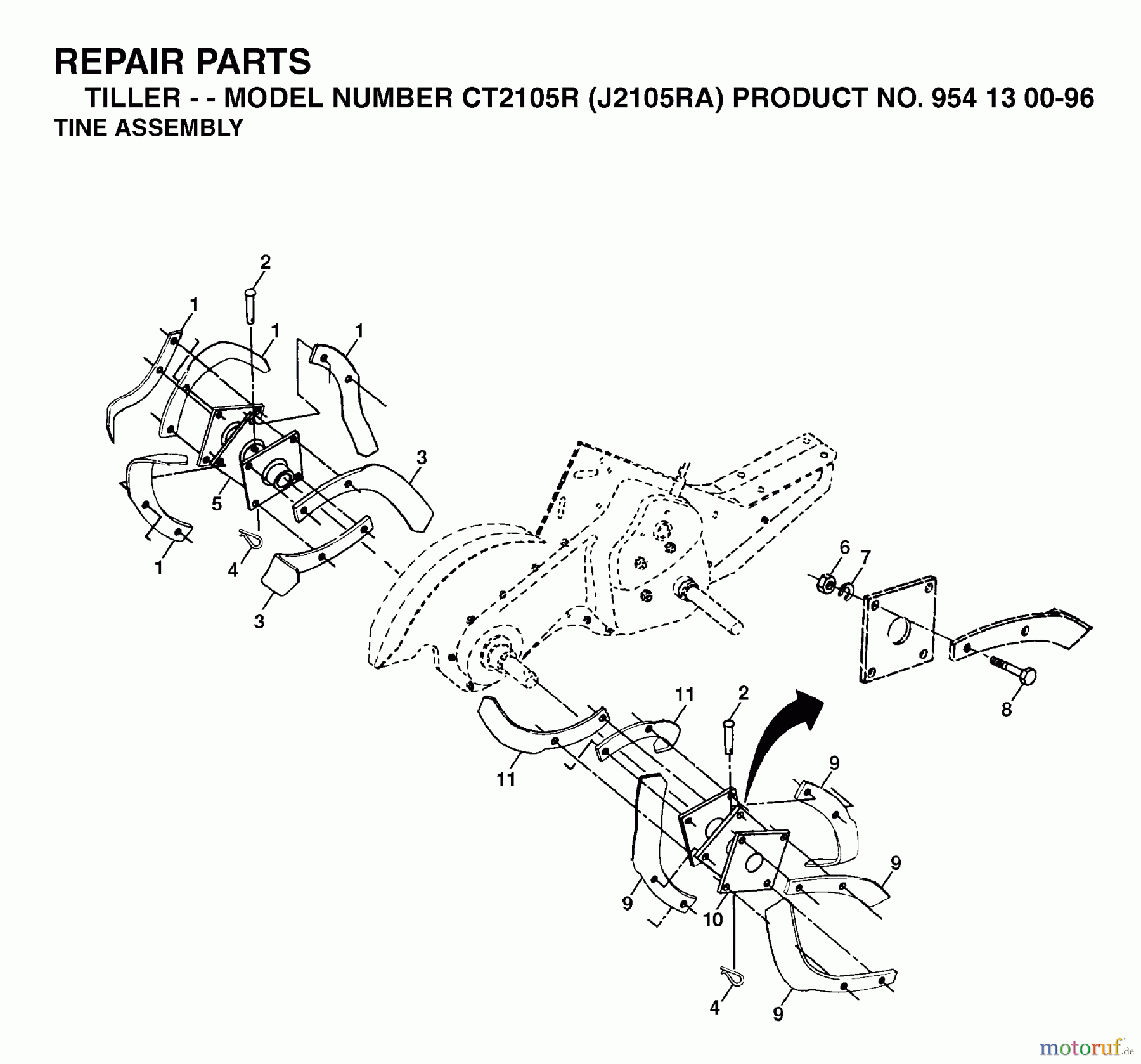 Jonsered Motorhacken / Kultivierer CT2105R (J2105RA, 954130096) - Jonsered Cultivator (2003-01) TINE ASSEMBLY