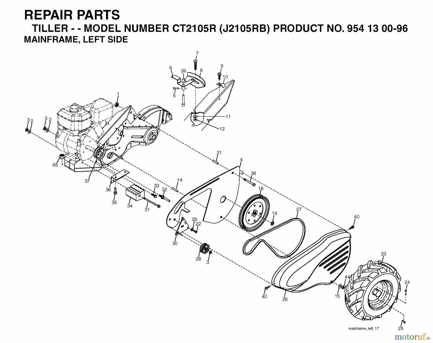 Jonsered Motorhacken / Kultivierer CT2105R (J2105RB, 954130096) - Jonsered Cultivator (2004-01) MAINFRAME LEFT SIDE