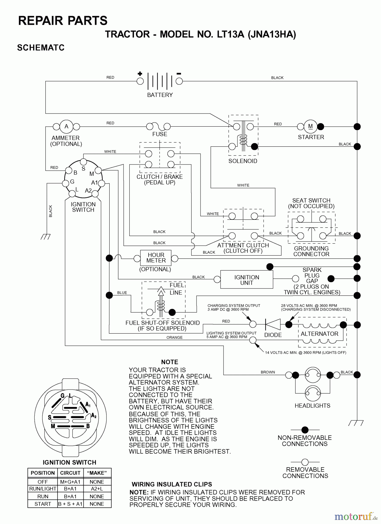  Jonsered Rasen  und Garten Traktoren LT13A (JNA13HA) - Jonsered Lawn & Garden Tractor (2001-05) SCHEMATIC