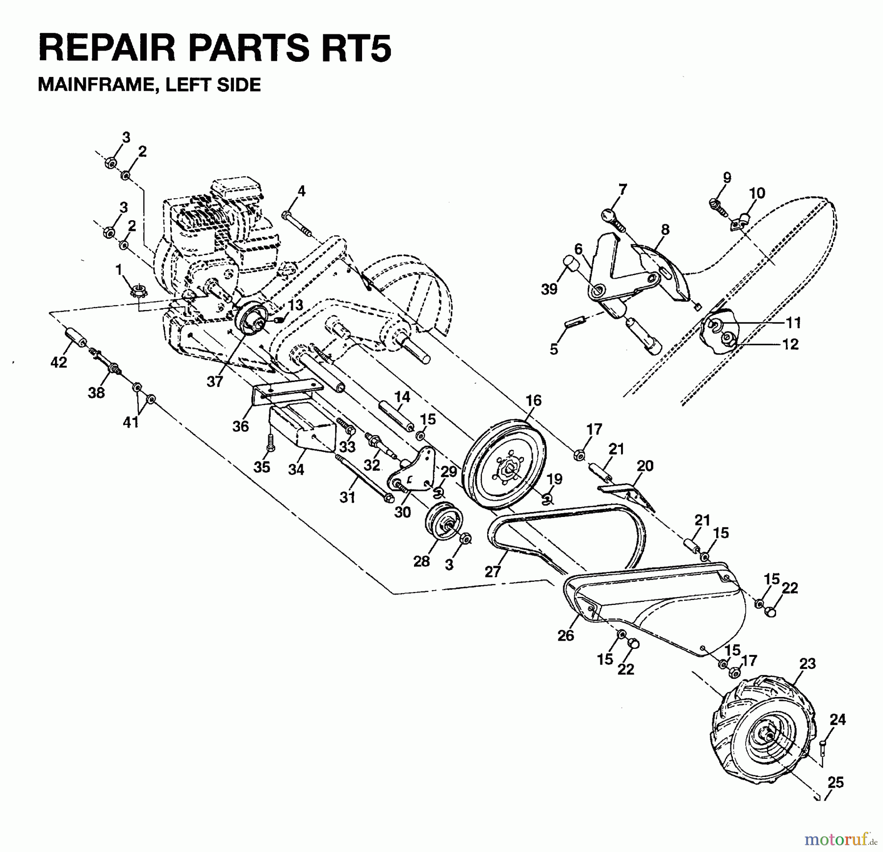 Jonsered Motorhacken / Kultivierer FT5 (954003311) - Jonsered Front-Tine Tiller (1996-01) MAINFRAME LEFT SIDE