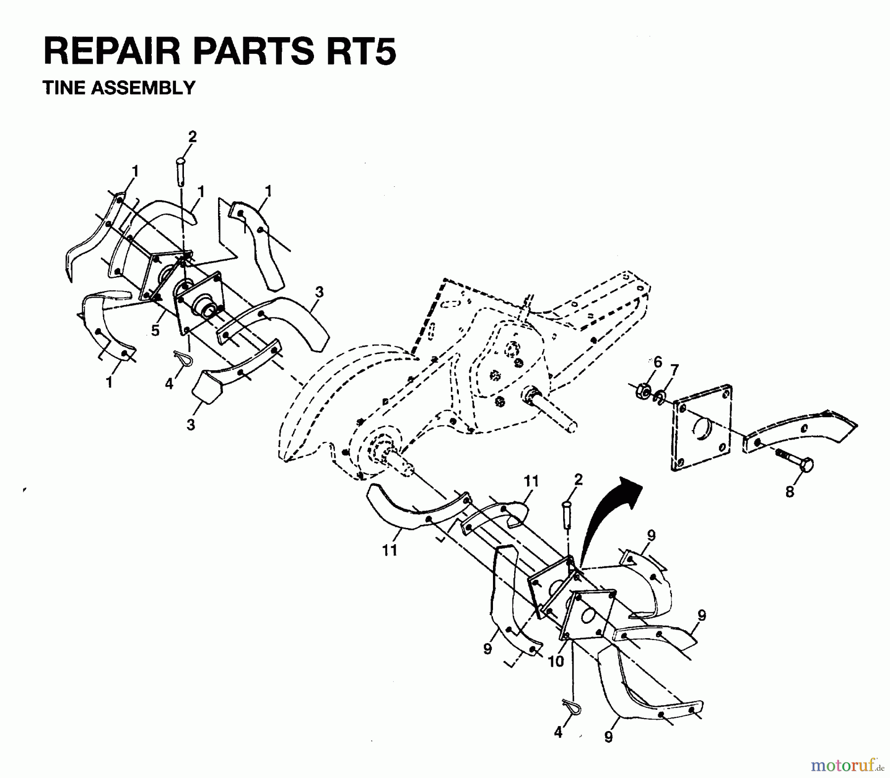 Jonsered Motorhacken / Kultivierer FT5 (954003311) - Jonsered Front-Tine Tiller (1996-01) TINE ASSEMBLY #1